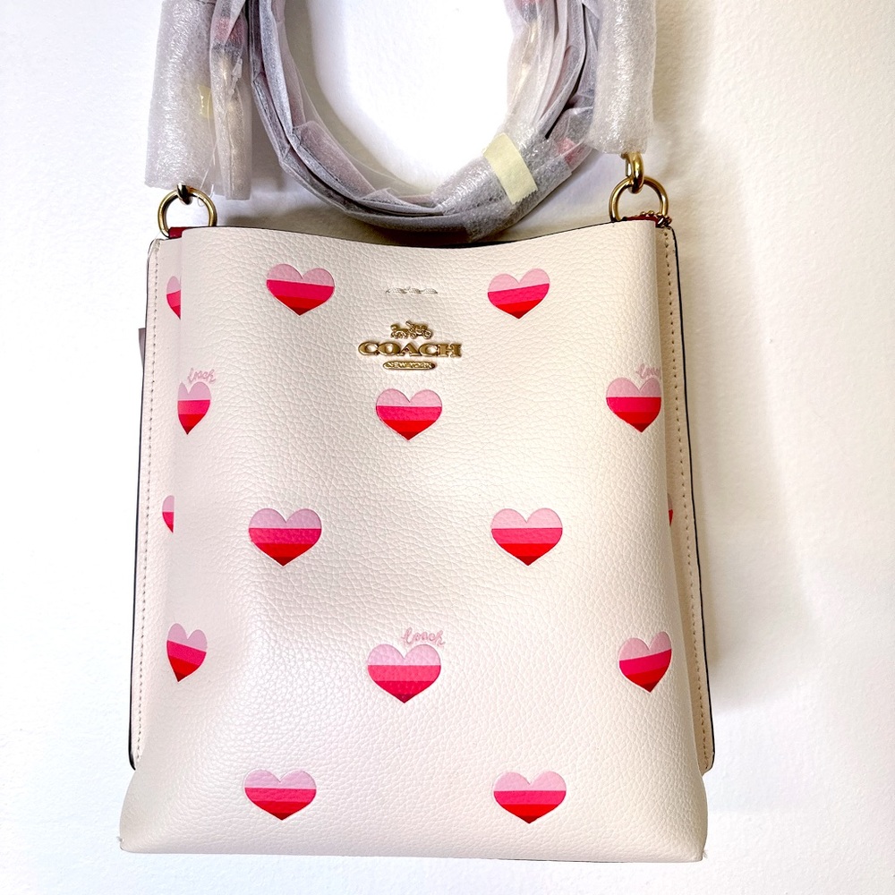 Coach Mollie Bucket Bag 22 With Stripe Heart Print